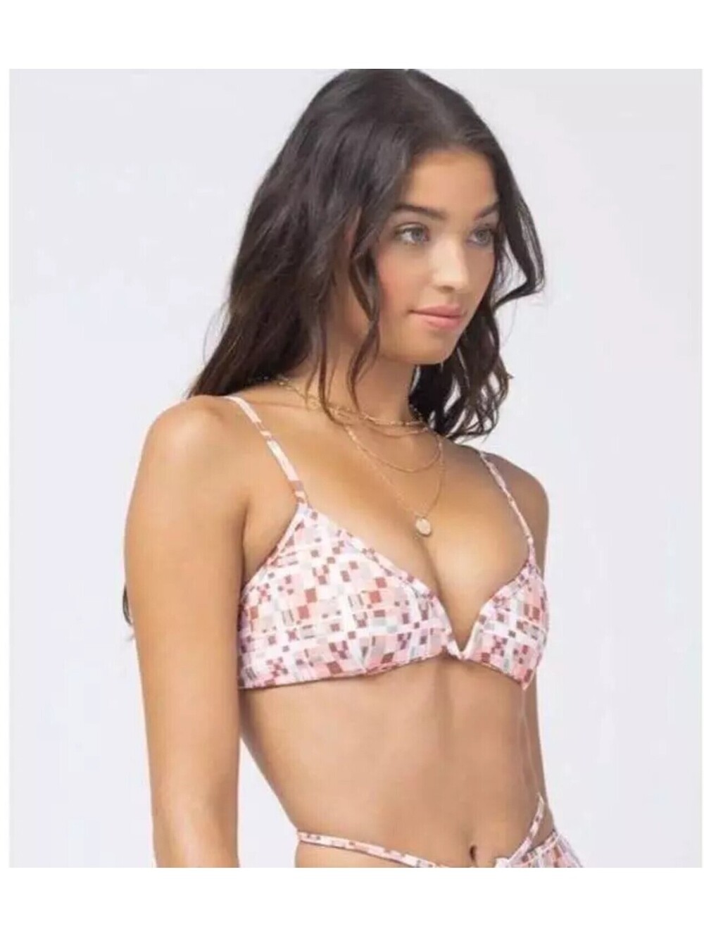 L Space Helena Bikini Top Block Party Size LARGE Orange Cream Geometric $114